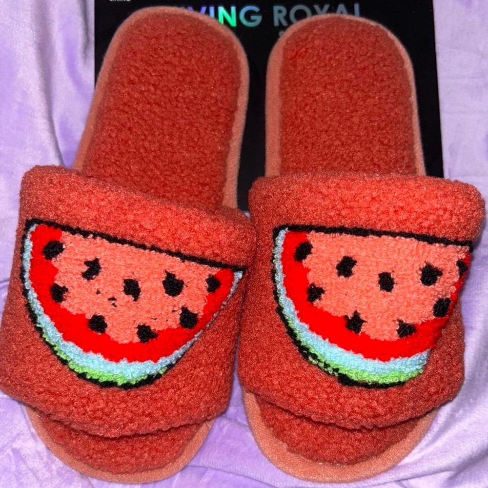 Watermelon Fuzzy Slippers